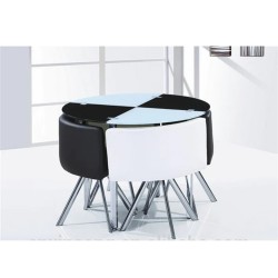 Space Saver BLACK And  WHITE Round Glass Dining Ta...