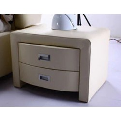 Leather Bedside Table With Drawer Beige