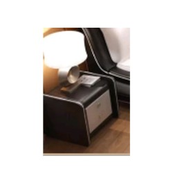Leather Bedside Table With Drawer Black With White...