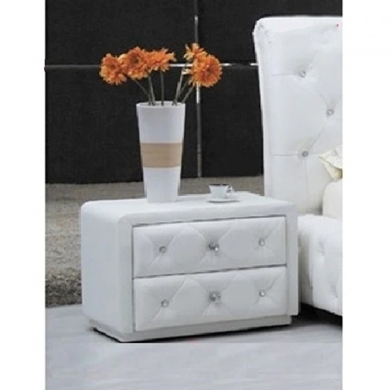 Leather Bedside Table With Drawer White With Studs