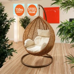 Brown and Creamy Hanging Swing Cushion Egg Chair O...