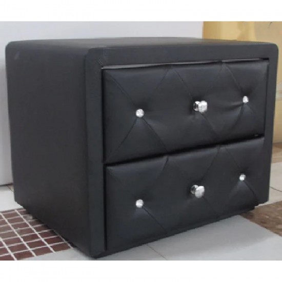  Leather Bedside Table With Drawer Black With Studs
