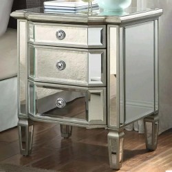 New Vintage Mirrored Bedside Table with Gold Linin...