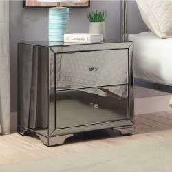 2 New Large Smoked Mirrored Bedside Table 2 Drawer...