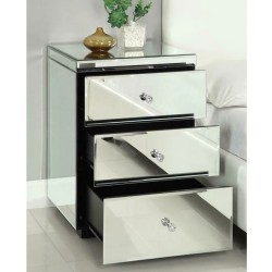 2 Mirrored Bedside Table with 3 Drawers Crystal Ha...