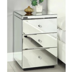 2 Mirrored Bedside Table with 3 Drawers Crystal Ha...