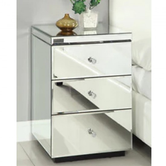 2 Mirrored Bedside Table with 3 Drawers Crystal Handles