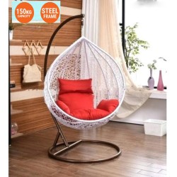 White and Red Hanging Swing Cushion Egg Chair Outd...