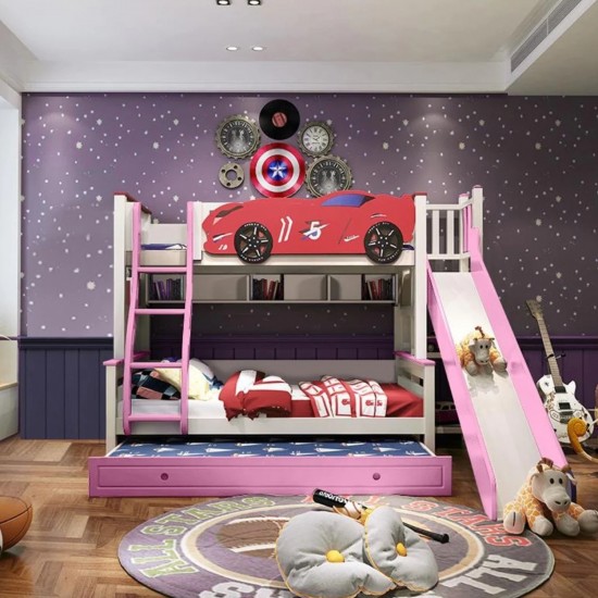  Single Over Double Pink Slide Bunk Slide Single Trundle Childrens Bedroom