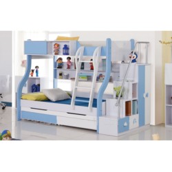 Single Over Double Blue Slide Bunk Bed Trundle Sta...