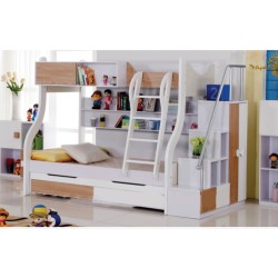 Single Over Double Bunk Brown Trundle Bed Staircas...
