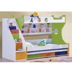 King Single Multi Colored Bunk Bed Trundle Stairca...