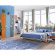 Kids Bedroom Set Bed Storage Desk with drawer Wardrobe Bedside Table With Orange with Blue 