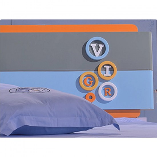 Kids Bedroom Set Bed Storage Desk with drawer Wardrobe Bedside Table With Orange with Blue 