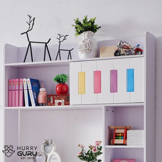 Pink Children Kids Study Desk and Chair Set With Bookshelves Drawers