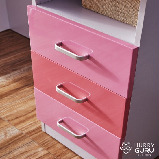 Pink Children Kids Study Desk and Chair Set With Bookshelves Drawers