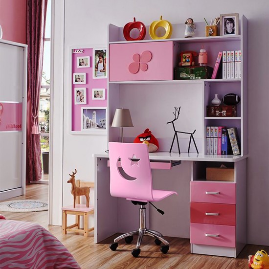 Pink Kids Study Table and chair with bookshelf & Desk for Kids Children Students