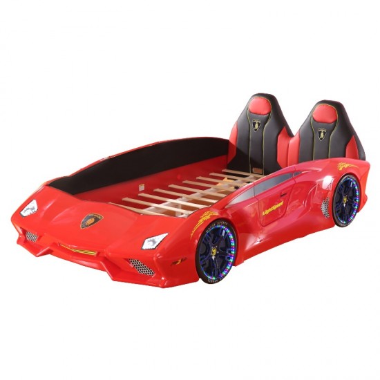 New Kids Car bed with Open Doors, Music, LED Lights on Wheel ,Head, Sides
