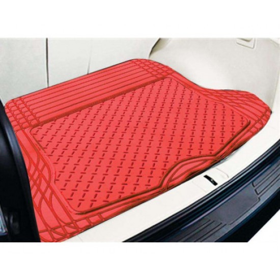 HurryGuru ALUMINIUM LOOK 1-Piece Boot Mat - RED [Rubber/Aluminium Look]