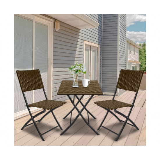 HurryGuru Furniture Outdoor 3 Piece Foldable Rattan Coffee Table Set Garden Patio - Oatmeal