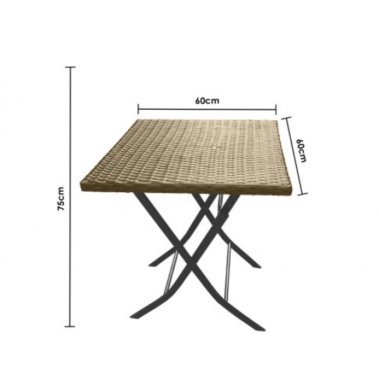 HurryGuru Furniture Outdoor 3 Piece Foldable Rattan Coffee Table Set Garden Patio - Oatmeal