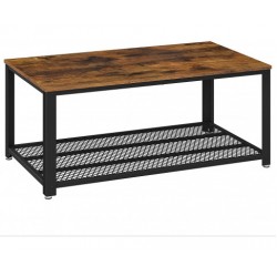 Hurry Guru Coffee Table with Metal Frame Storage Shelf Rustic Brown