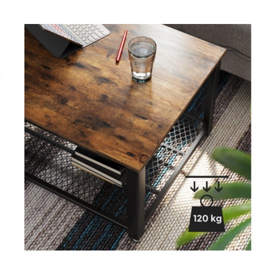 Hurry Guru Coffee Table with Metal Frame Storage Shelf Rustic Brown