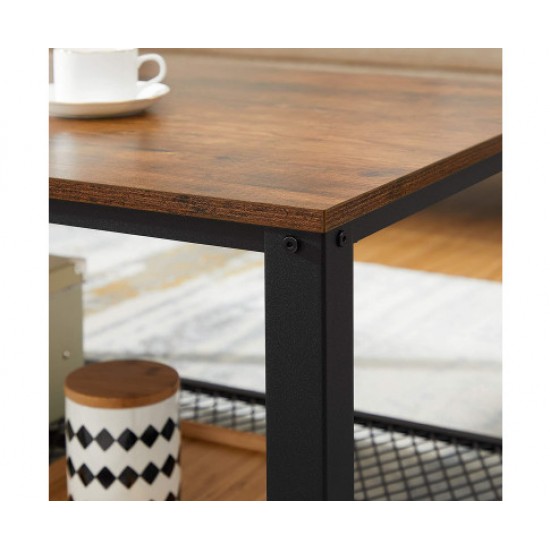 Hurry Guru Coffee Table with Metal Frame Storage Shelf Rustic Brown