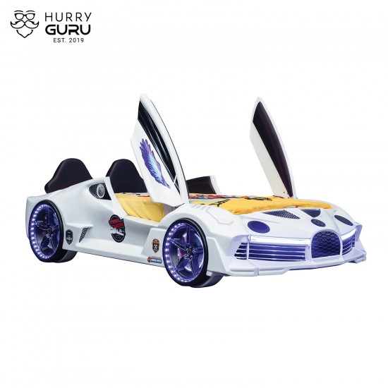 Premium Kids Racing White Double Car Bed 
