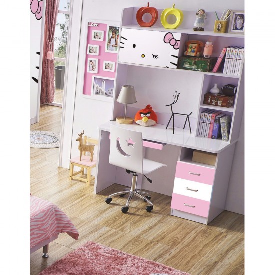 Girls Pink Study Table and Chair Set With Bookshelves Drawers