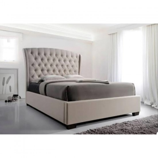 King or Queen Size Beige Buttoned Fabric Bed Frame