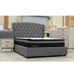 Charcoal King or Queen Size Buttoned Fabric Bed Fr...