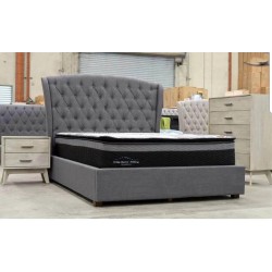 Charcoal King or Queen Size Buttoned Fabric Bed Fr...
