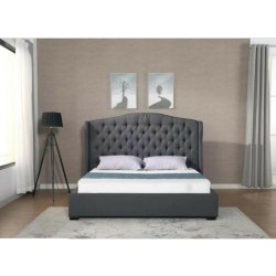 Italian Designed King or Queen Size Dark Grey Buttoned Fabric Bed Frame