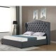 Italian Designed King or Queen Size Dark Grey Buttoned Fabric Bed Frame