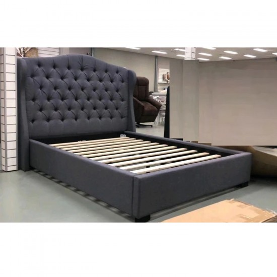 Italian Designed King or Queen Size Dark Grey Buttoned Fabric Bed Frame