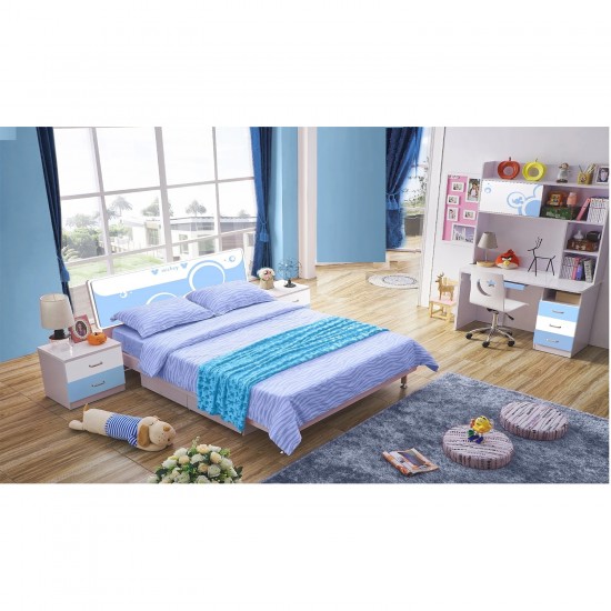 Kids Bedroom Set Bed Storage Desk with drawer Wardrobe Bedside Table With Navy Blue Colour