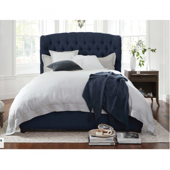  Nvy Navy King or Queen Size Buttoned Velvet Fabric Bed Frame