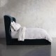  Nvy Navy King or Queen Size Buttoned Velvet Fabric Bed Frame